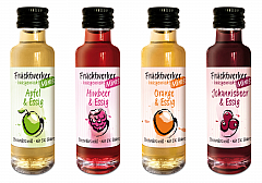 Fruchtwerker 4er Mini-Set, je 20 ml. der Sorten Himbeer, Orange, Johannisbeer, Apfel & Essig -NEU-